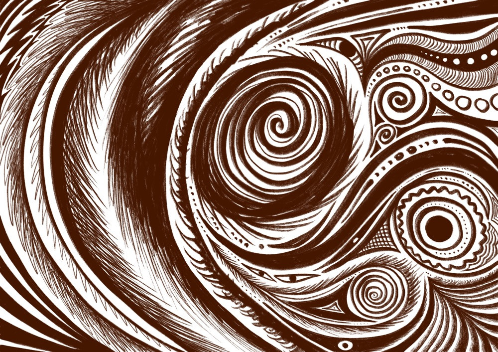 Sepia abstract pattern with spirals and feathering.