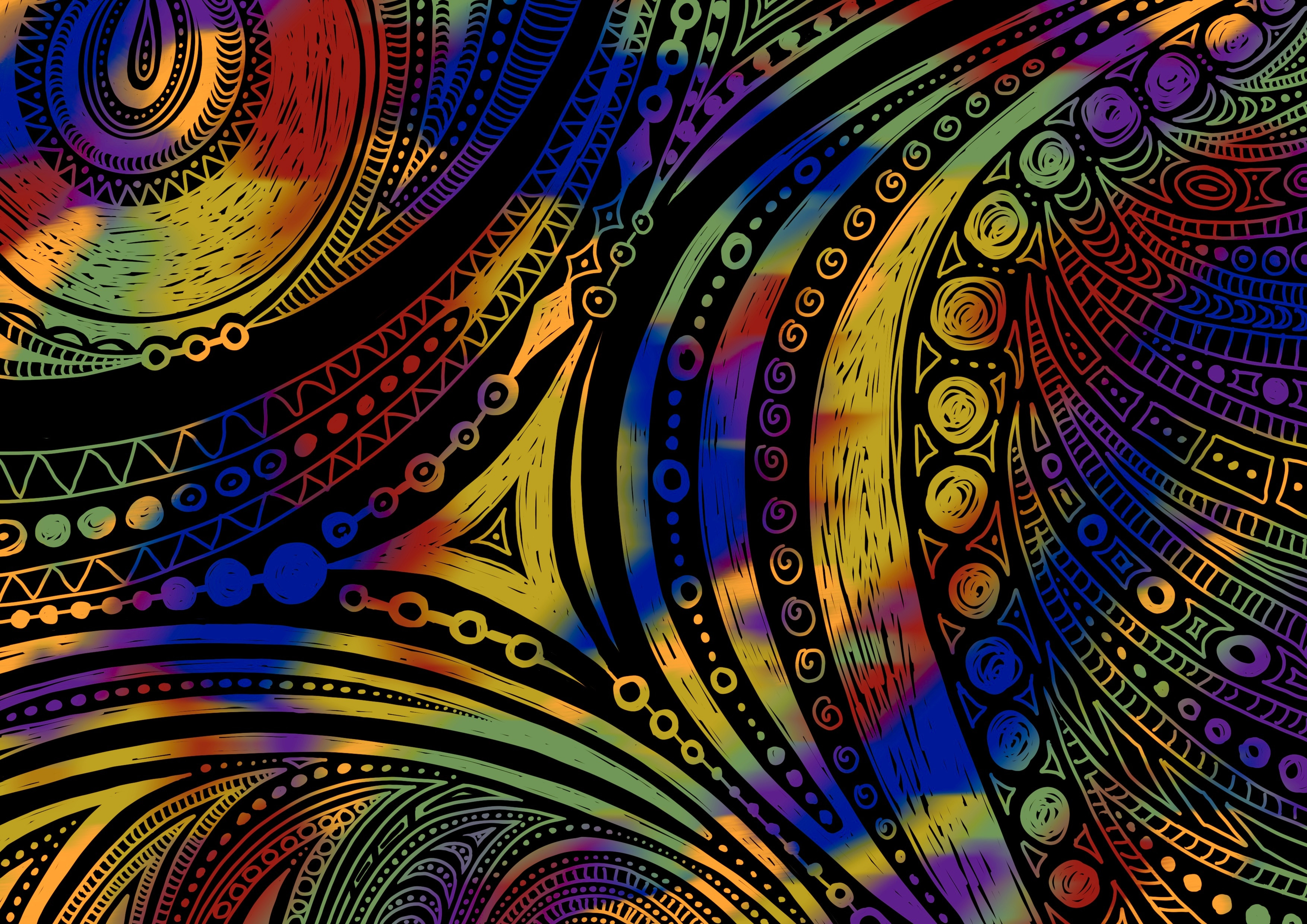 A stract black pattern over colour.