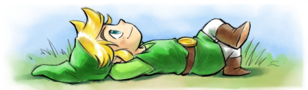 Toon Link lounging in the grass, gazing at the sky.