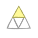 A scene divider representing the Triforce. The top triangle is filled up in yellow; the other two are greyed-out and empty.