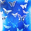 3d object glossy butterflies against a glowing blue background with scanlines