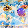 various mystical objects against a mutlicolored background