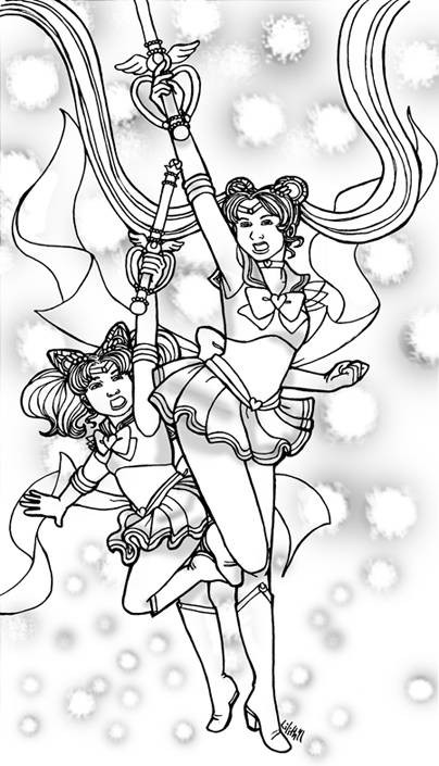 Sailor Moon & ChibiMoon again, drawn in a more realistic style