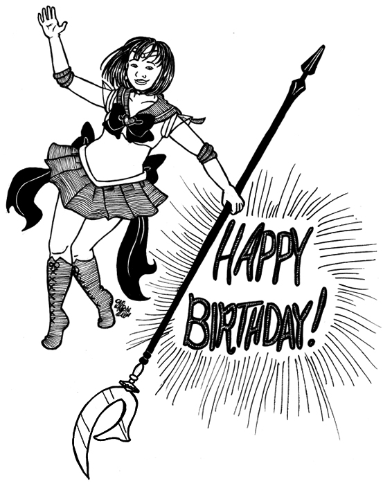 an oddly happy Sailor Saturn