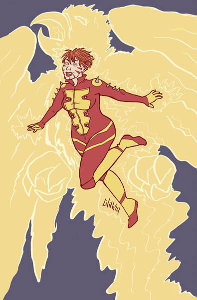 the same image of Rachel as above, only in flat color, with no shading