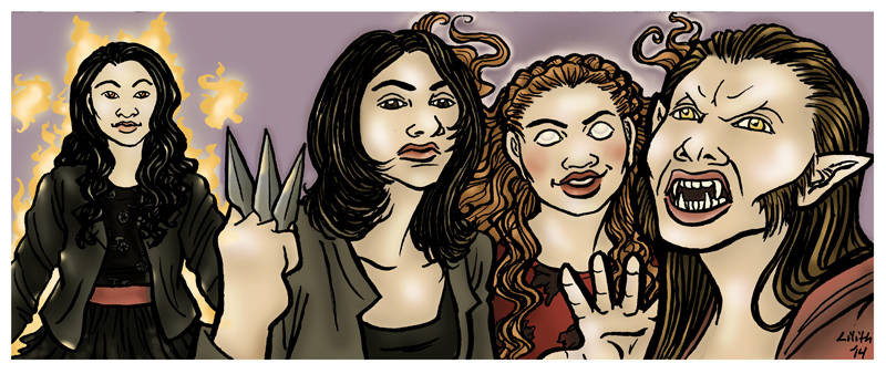 Kira, Allison, Lydia and Cora display their various powers and weapons