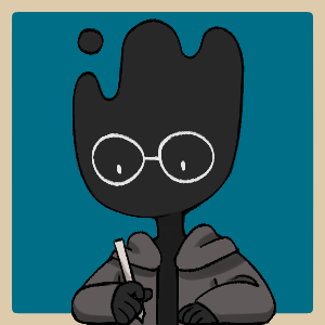 A person shaped tar creature wearing a hoodie and holding a pen drawing