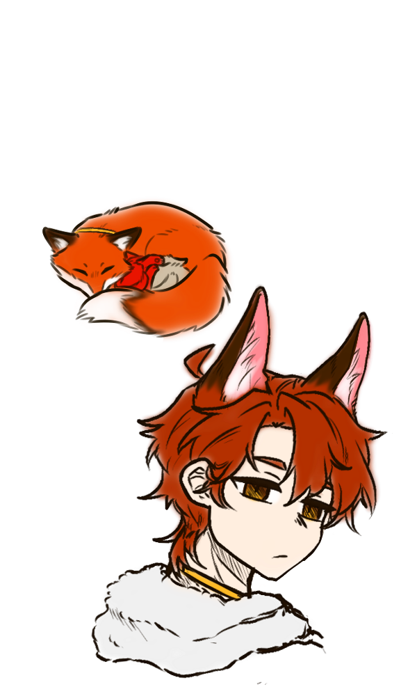 Rock the fox as a human child and in fox form with kittens