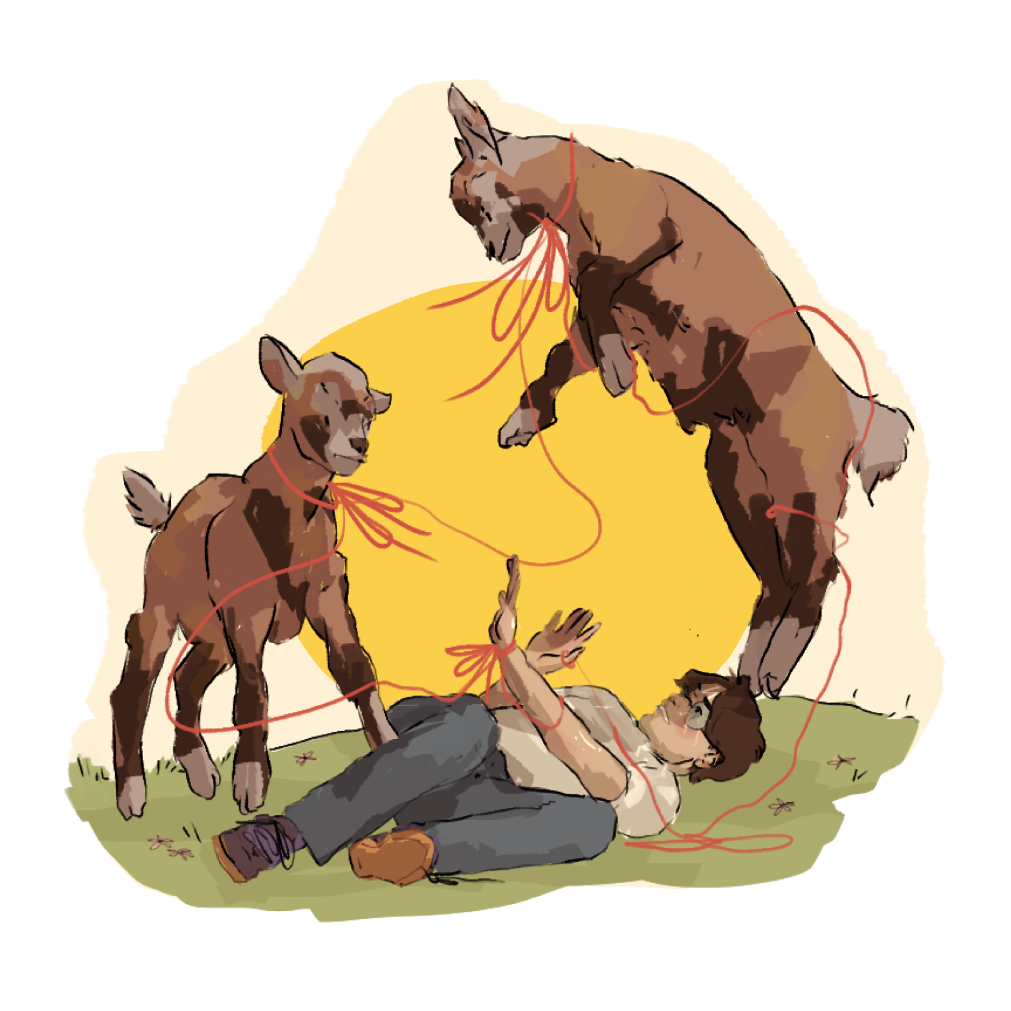art showing Harry playing with two of Cheddar’s famous wild goats