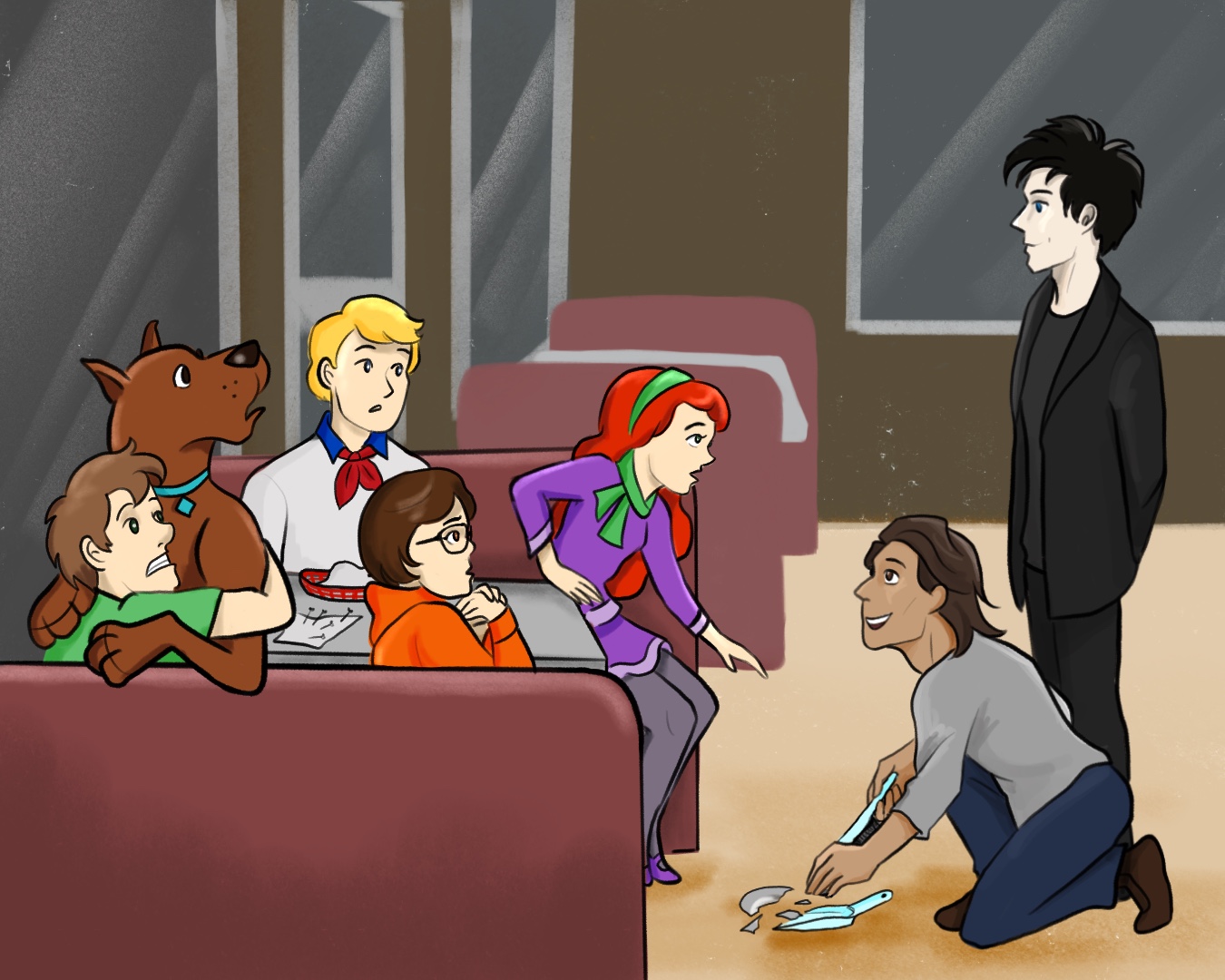 Dream and Hob looking at the fearful Scooby gang