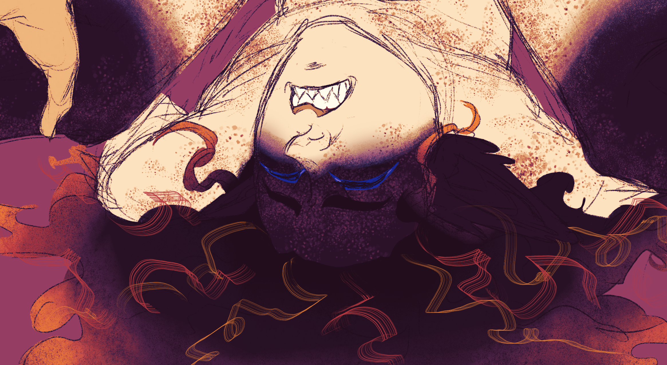 The same crop but Rory's eyes are screwed shut, fangs bared as it grits its teeth, cheeks flushed.