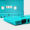 two teal cassette tapes