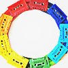 colorful cassette tapes aranged in a circle
