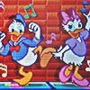 screen shot from a dance dance revolution disney retro game showing a dancing donald and daisy duck