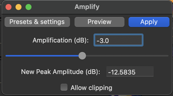 screen shot of amplify audacity feature