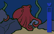 A drawing of an red octopus