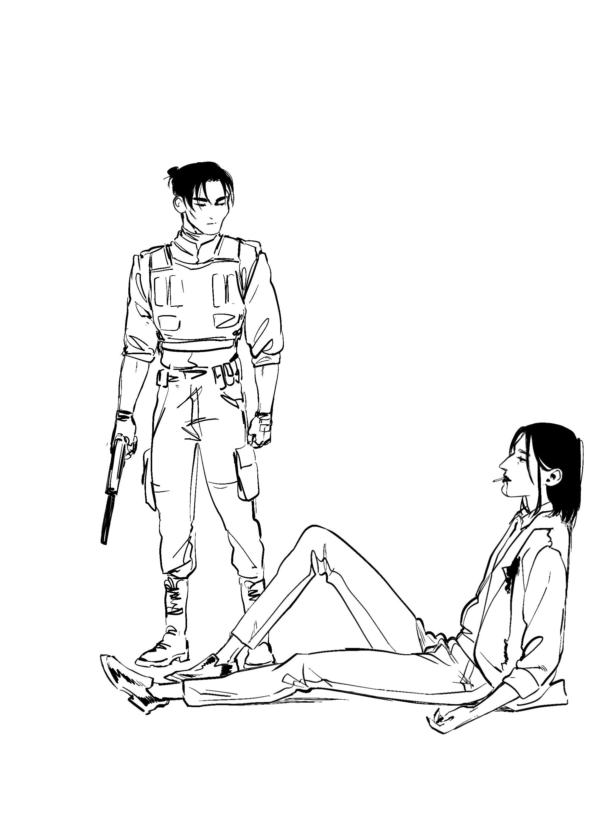 Zhou Zishu in combat gear and a wounded Wen Kexing by MT