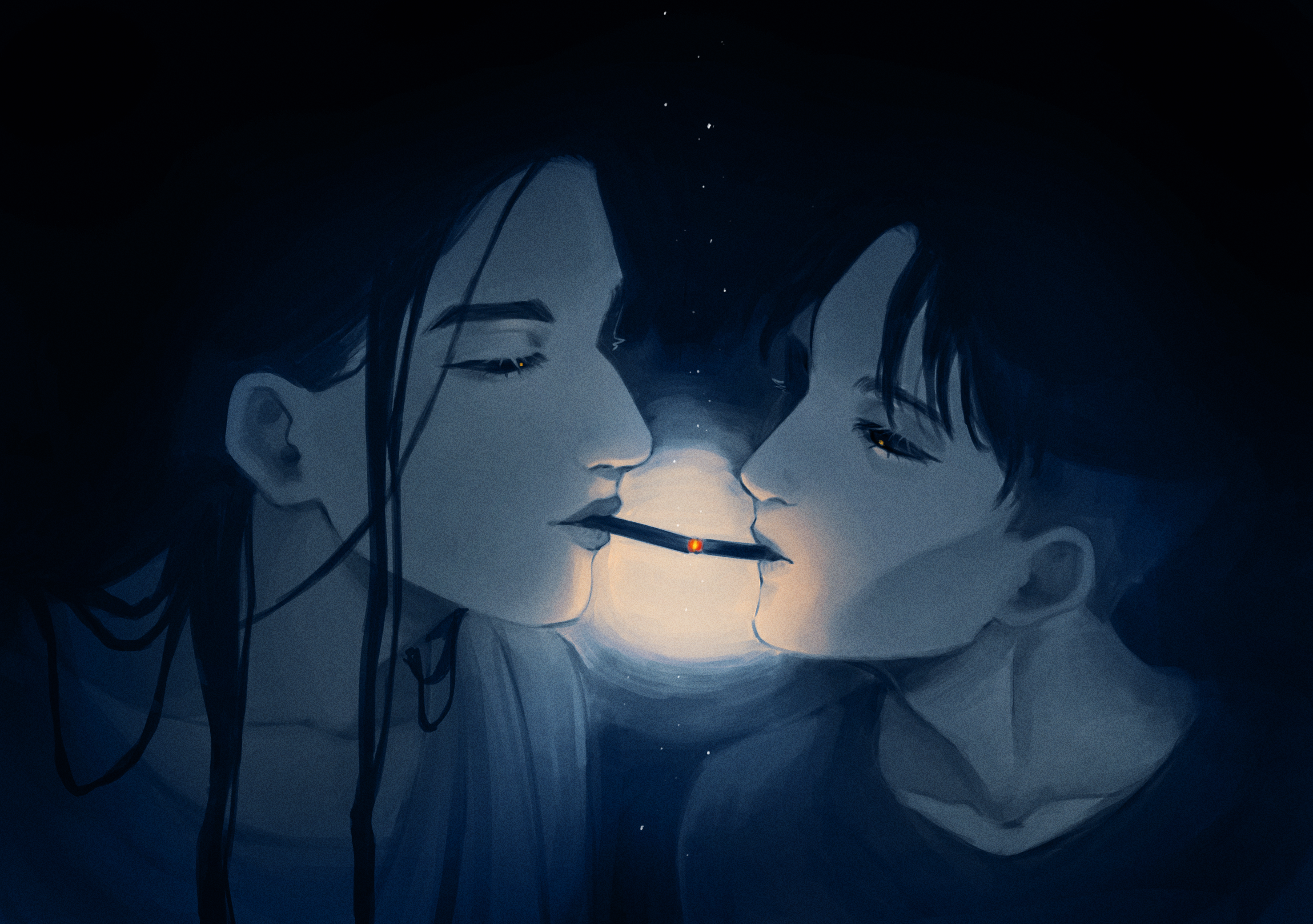Wen Kexing and Zhou Zishu sharing cigarette flame by Moose