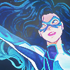 dreamer in a DC pride comic in the sky with her arms outstretched and smiling. the icon is glowing and very light