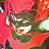 batwoman in a DC pride comic about to leap into action. the image is very saturated with green, red, and cyan highlights, and some noise