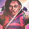 natasha irons in a DC variant cover pulling her hood behind her and looking into the camera. the image is washed out and has a lot of lighting work, plus hues and highlights of yellow, green, and blue