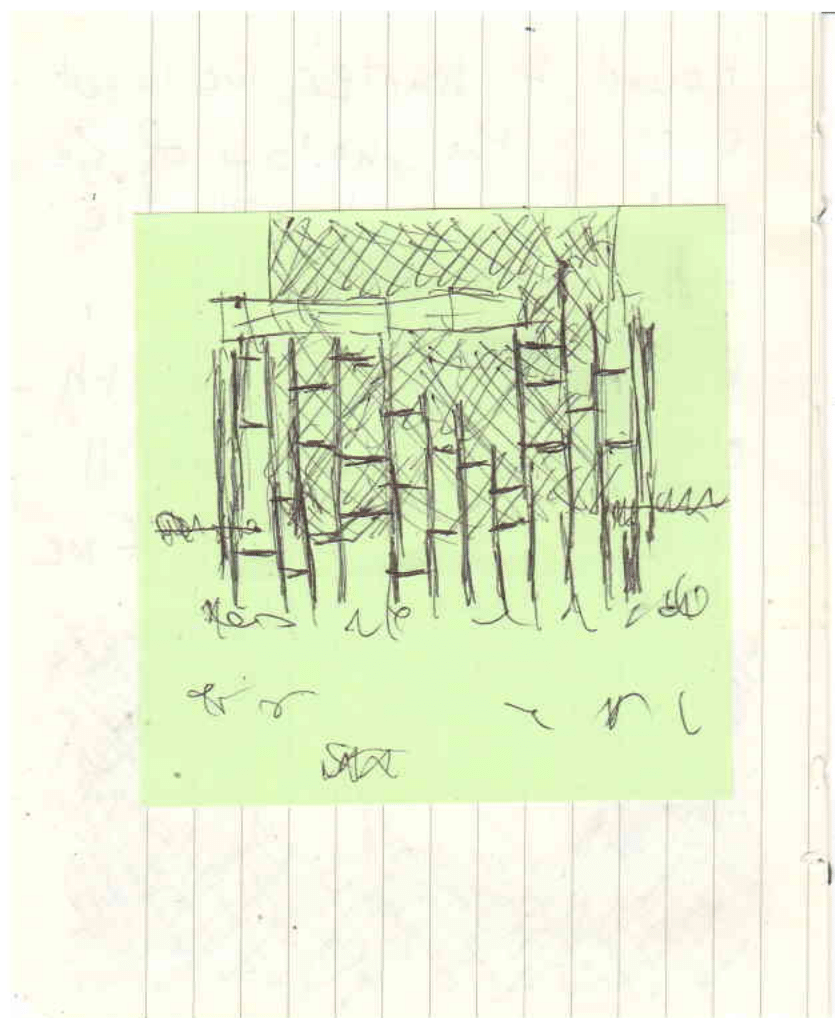 Back of the zine, showing a black pen drawing of the barricaded entrance to the dark maze.