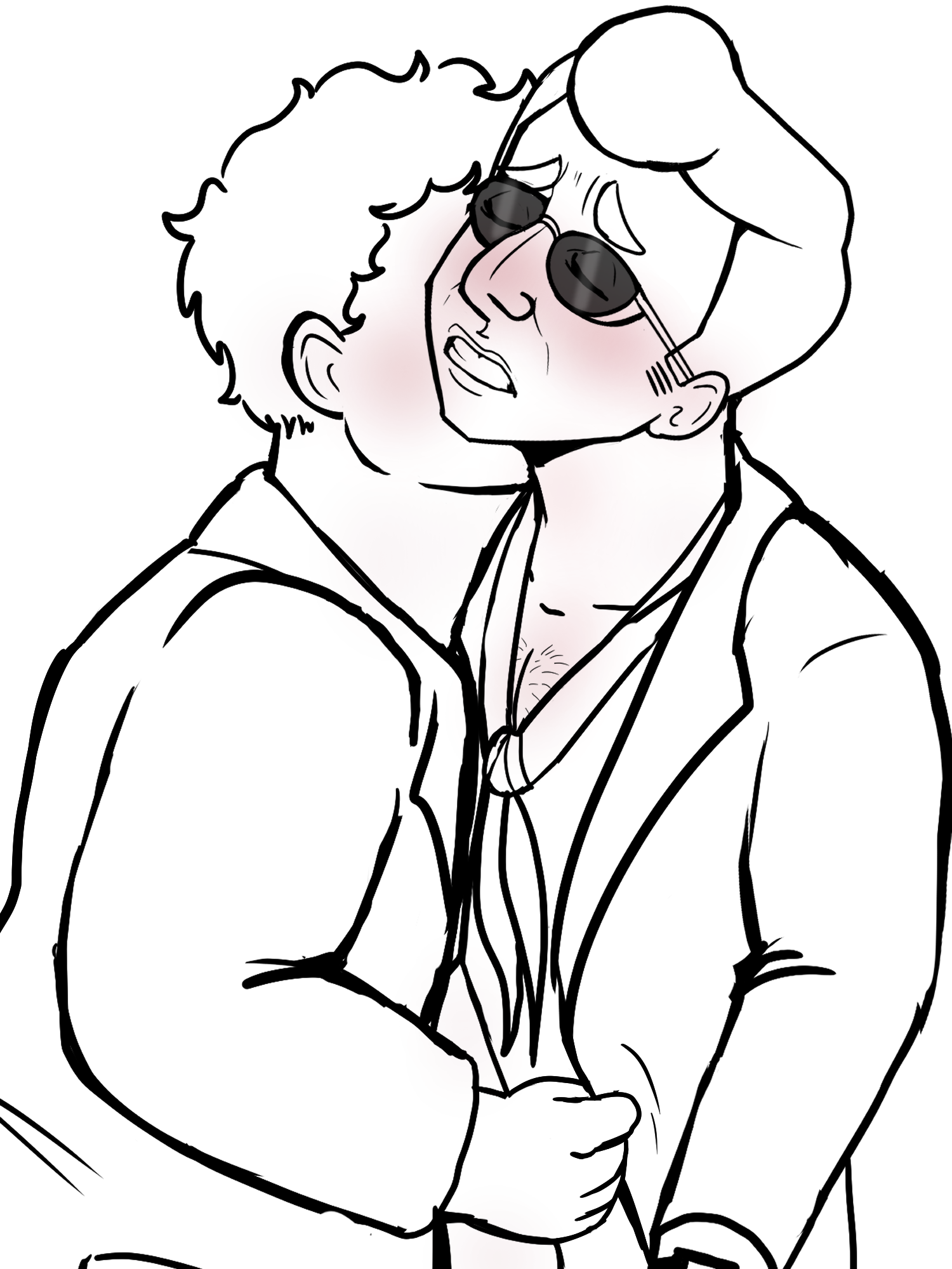 Art of Aziraphale kissing the side of Crowley’s neck.