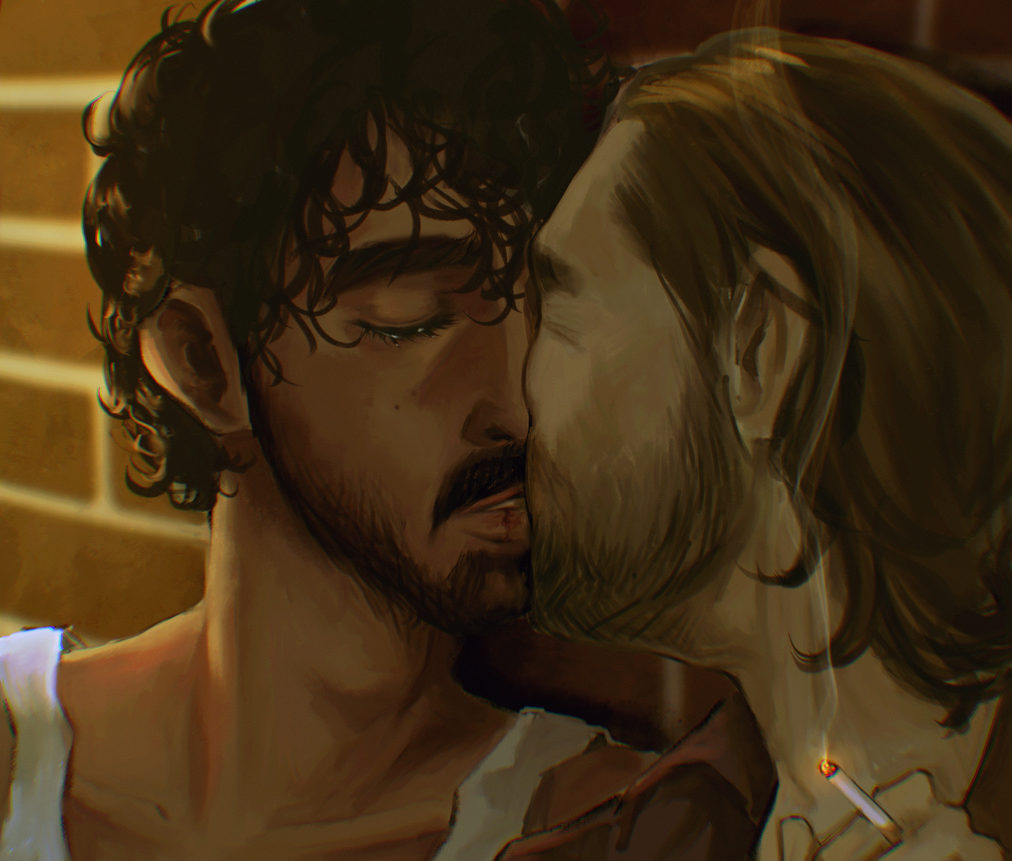 Kid and Tiger kissing