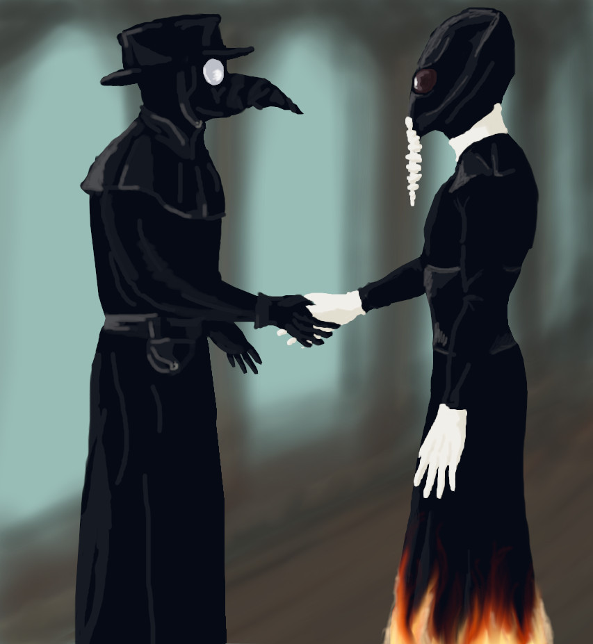 Moreta’s version of Hob in plague doctor mask and Dream in helm