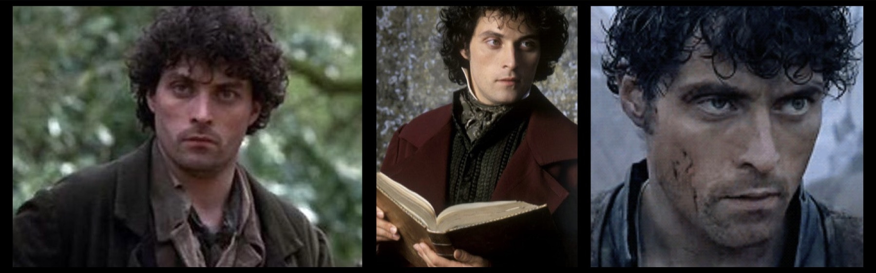 theee images of Caucasian man with black, curly hair and dark brown eyes