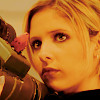 close-up of actress Sarah Michelle Gellar as Buffy Summers with yellow color filter