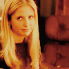 close-up of actress Sarah Michelle Gellar as Buffy Summers with yellow color filter