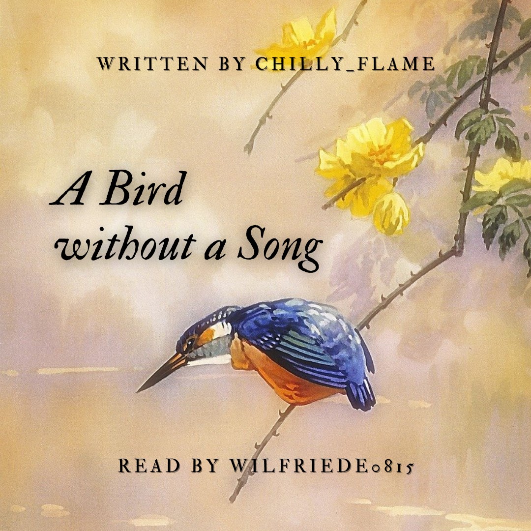 Painting of a blue and orange bird perched on a branch above water. Alternative image links: https://archive.org/download/a_bird_without_a_song/a_bird_without_a_song_cover.jpg and https://drive.google.com/file/d/1Gbx_5fGyerS_F4BnXQO2kjwNWERV63mA/view?usp=drive_link