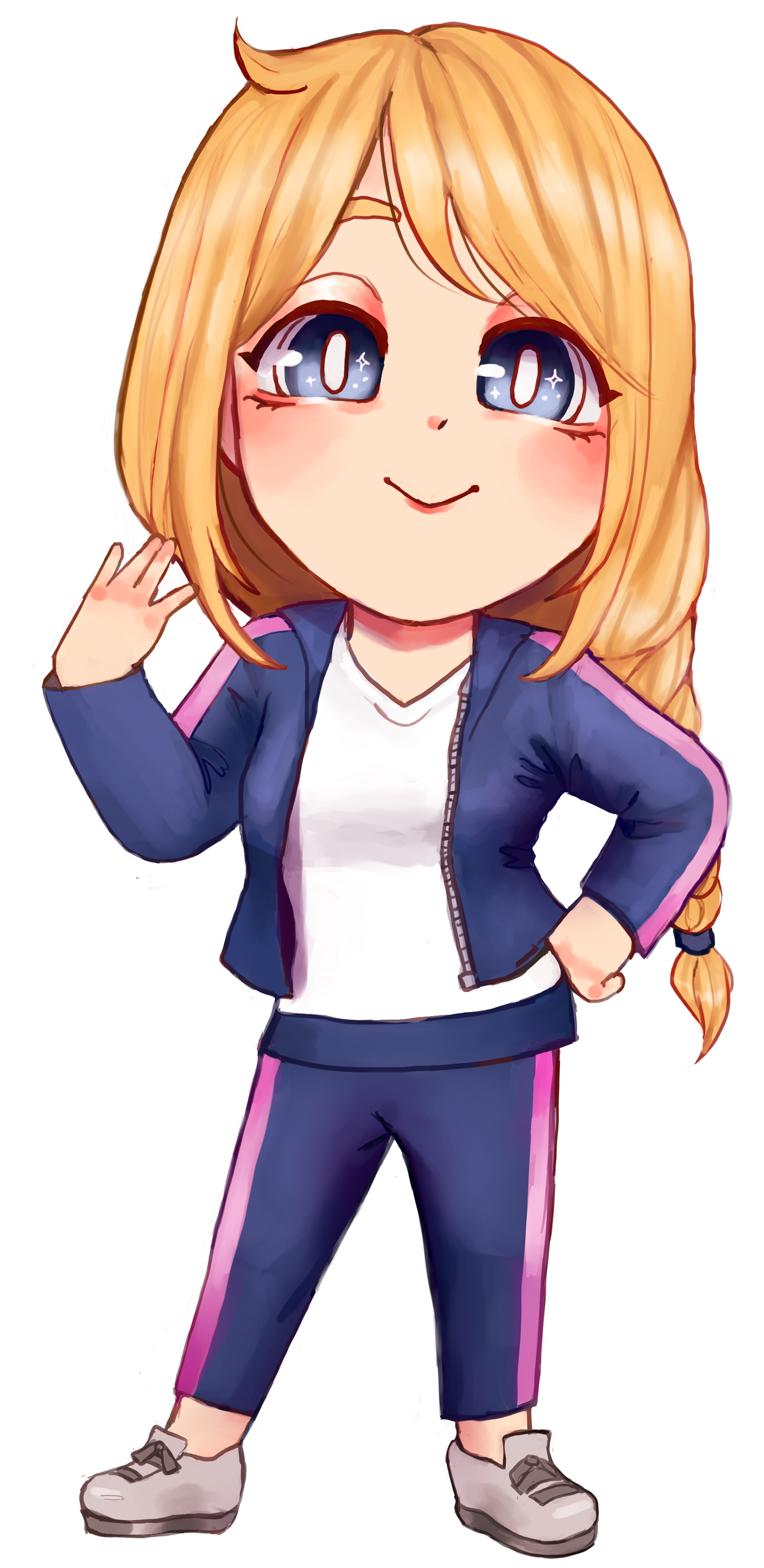 Alice Blondinka, blond haired teenager wearing sportwear, in chibi style.