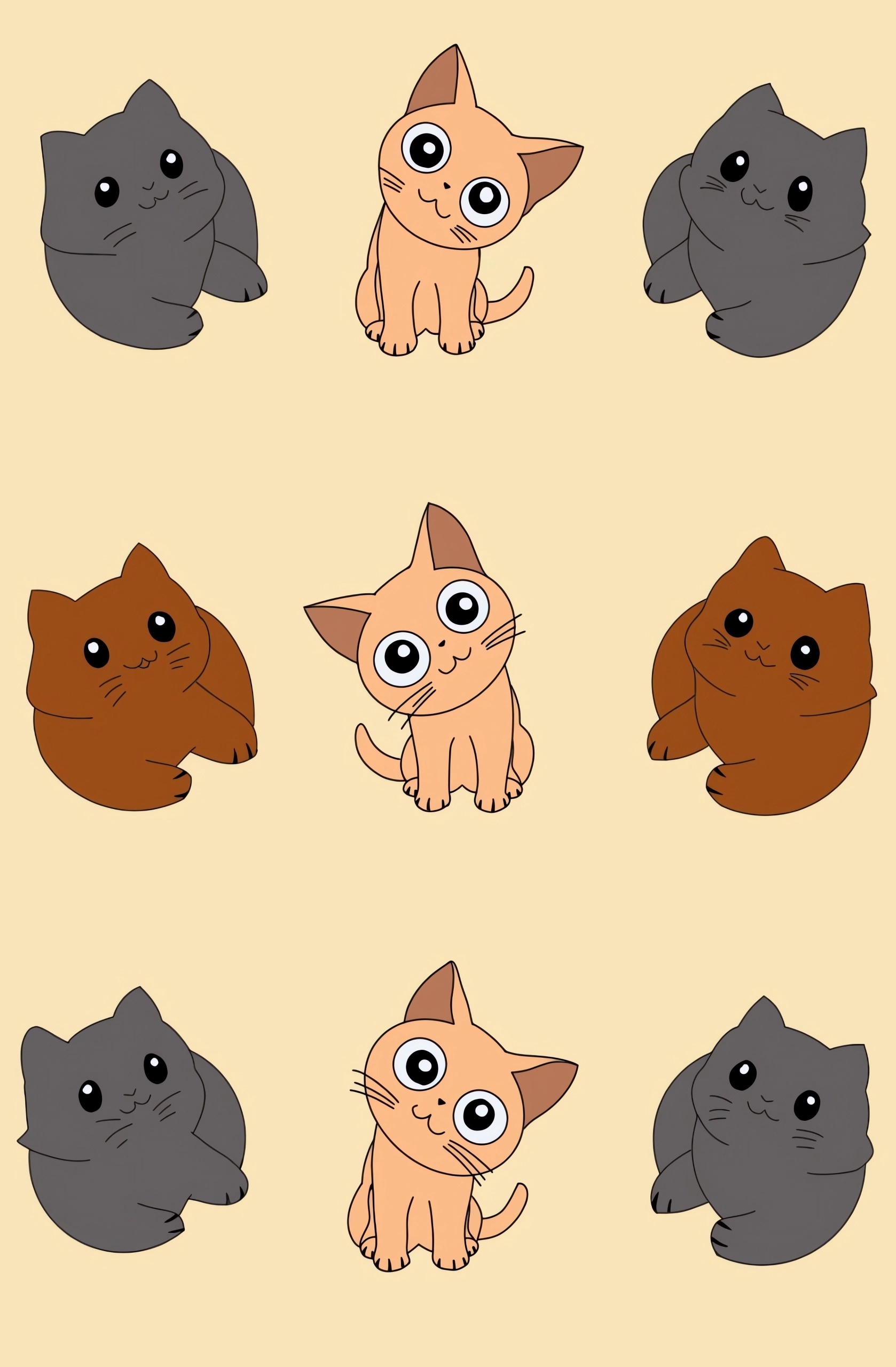 Arrière plan vertical avec des chats en style chibi.