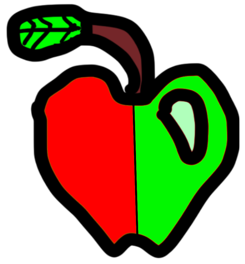 half-half apple, green red