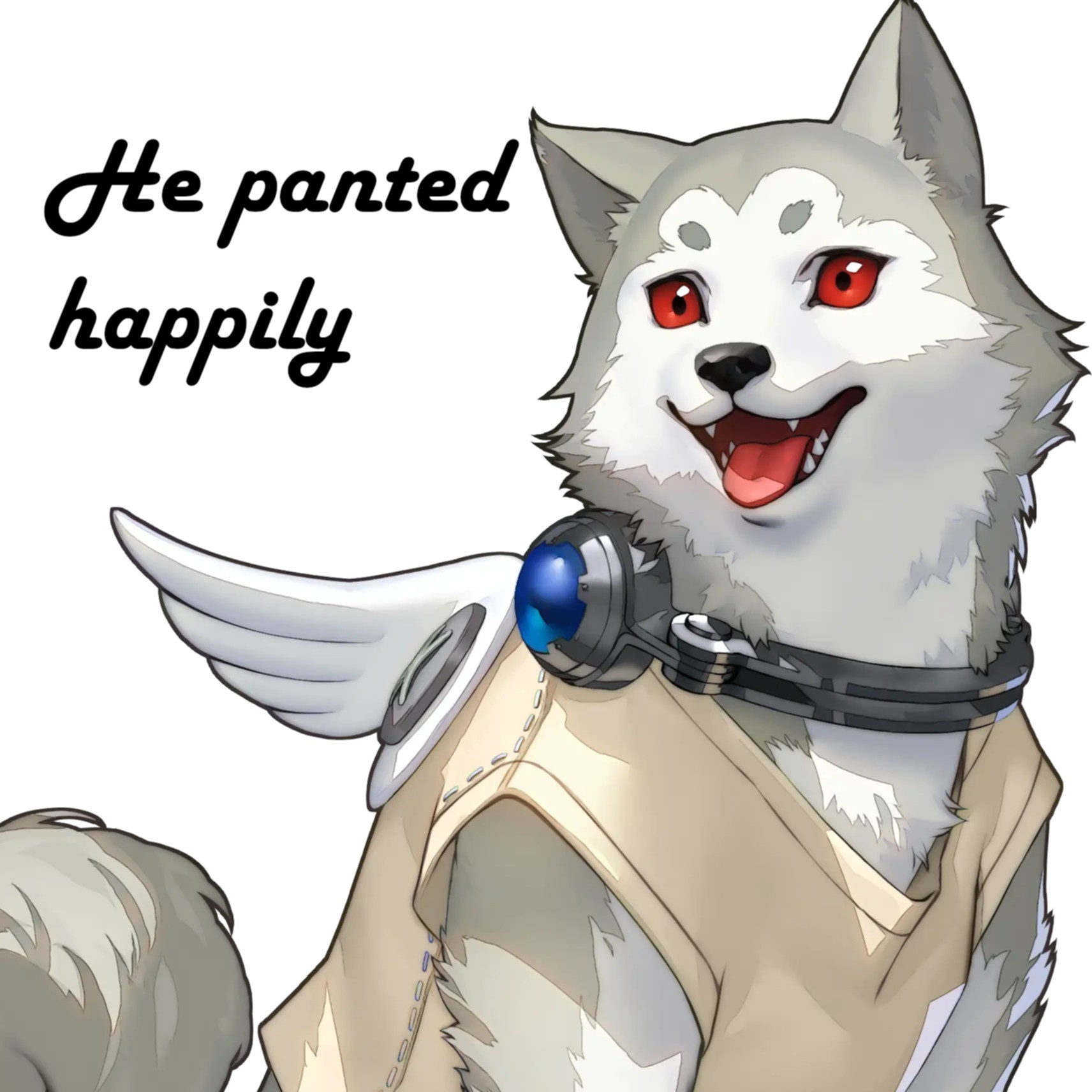 Koromaru with the podfic's title. Image cover.