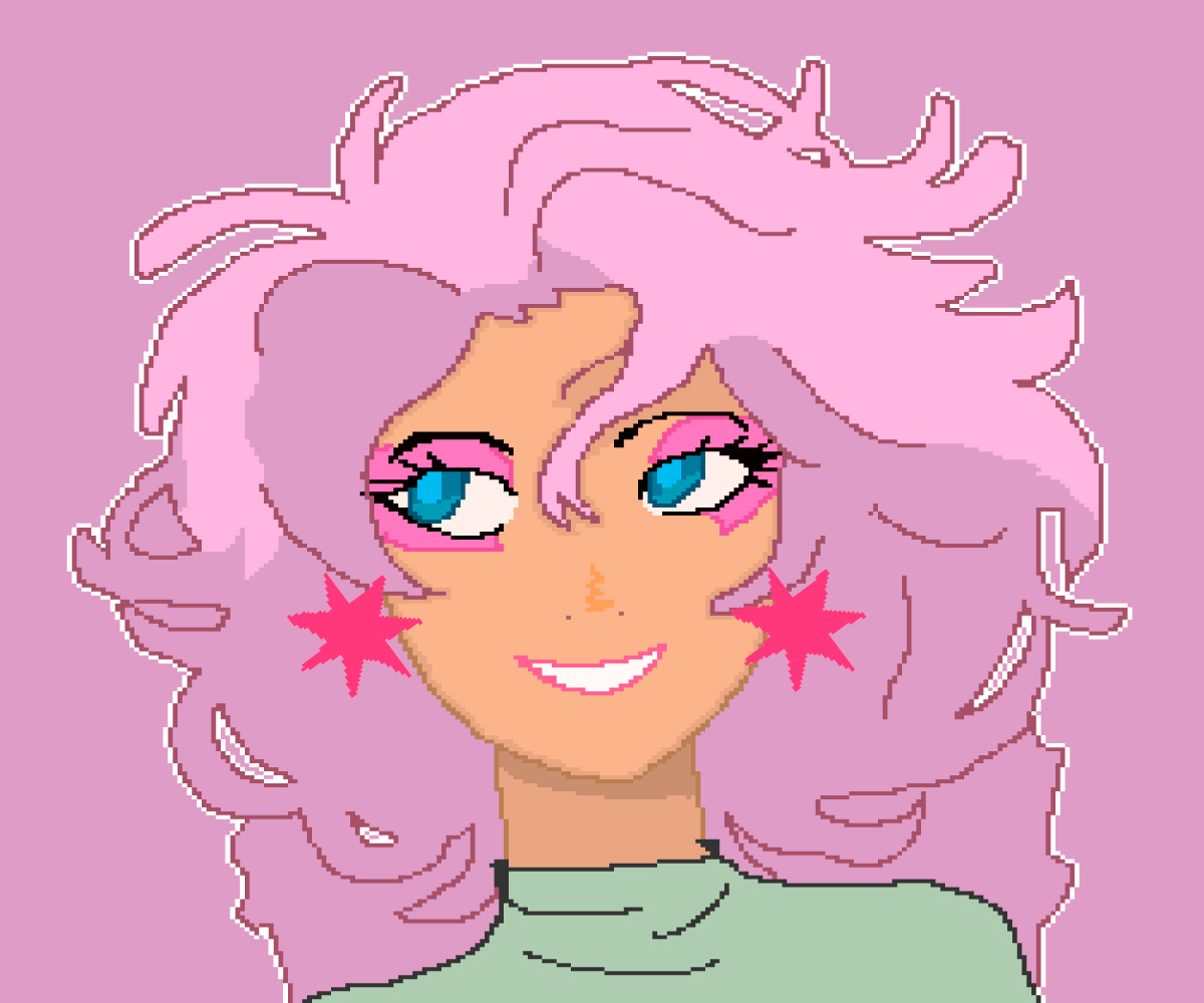 Jem/Jerrica Benton in pixel art. Headshot.