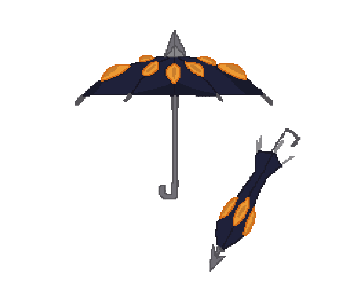 Parasoul's umbrella and Living Weapon in pixel art. No background version.