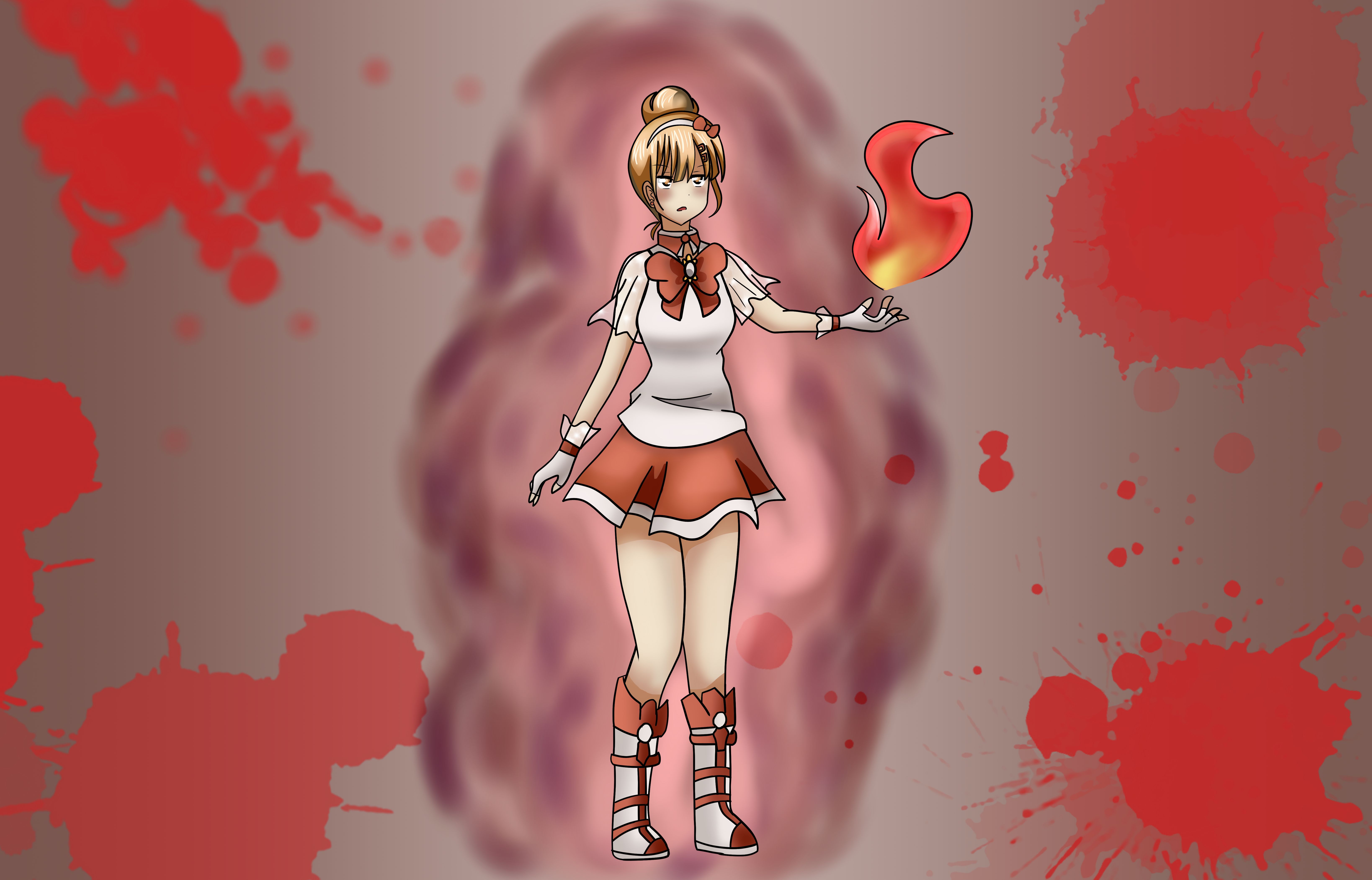 Kurosawa as magical girl with magic fire in one hand.