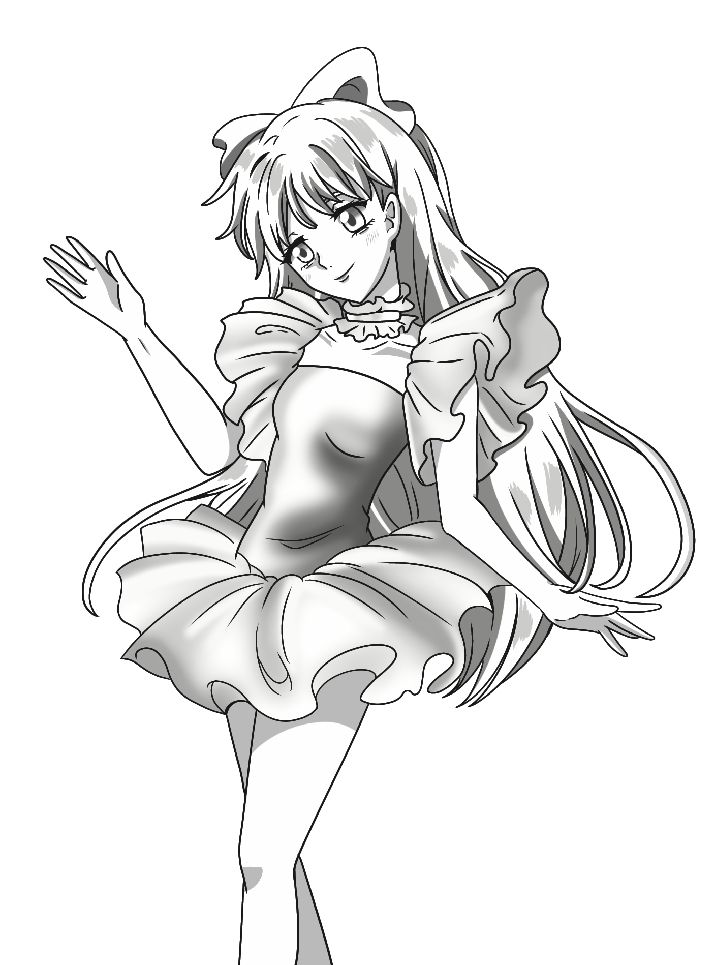 Black and white drawing of Minako