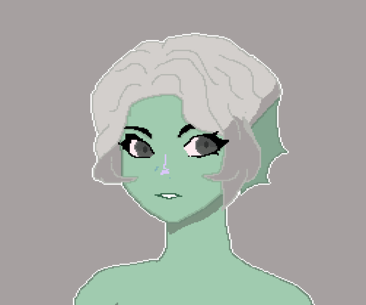 Naija, the main character from the video game Aquaria, in pixel art. Mercreature. Headshot.