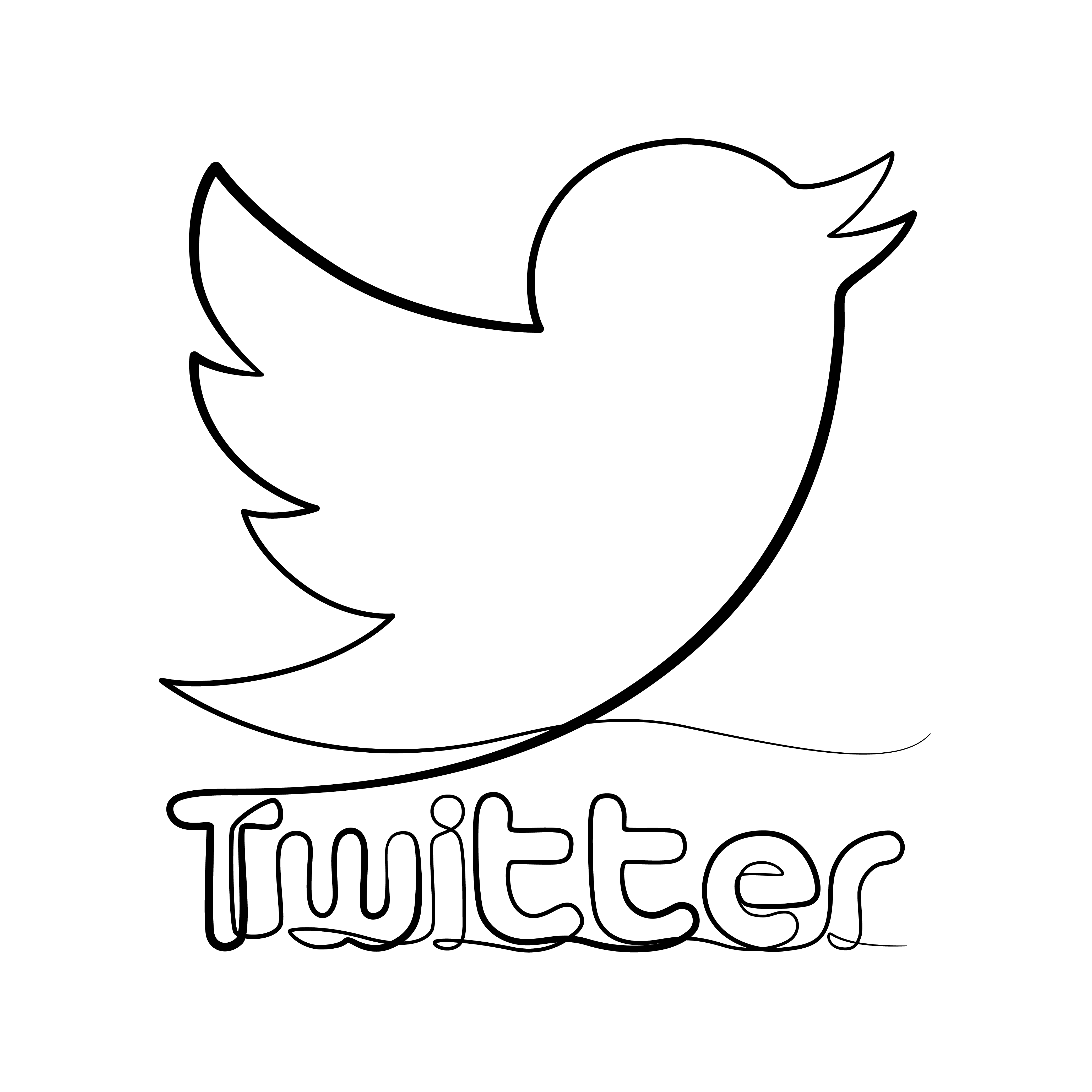 The Twitter bird in 1 line drawing with the name Twitter.