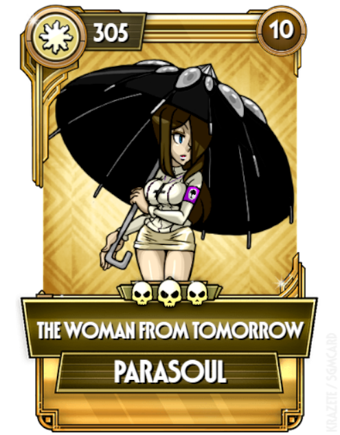 Parasoul in a Gold Fighter card. She is in Alana's colors.