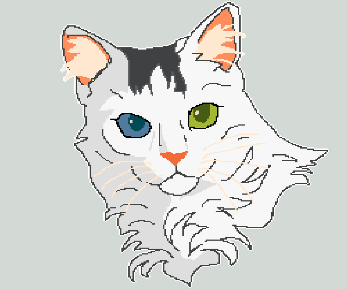 White cat with gray in pixels.