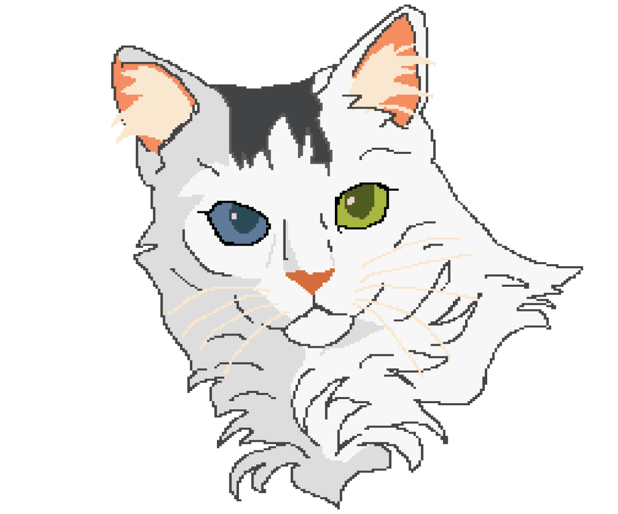 White cat with gray in pixels.