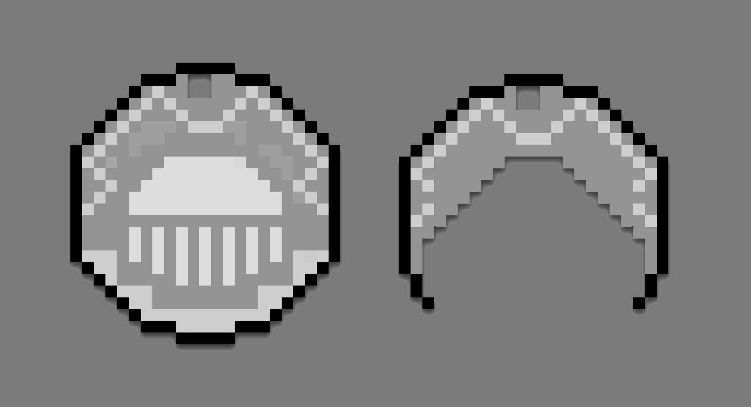 Two Sun Medallions in Pixel Art, Black and White