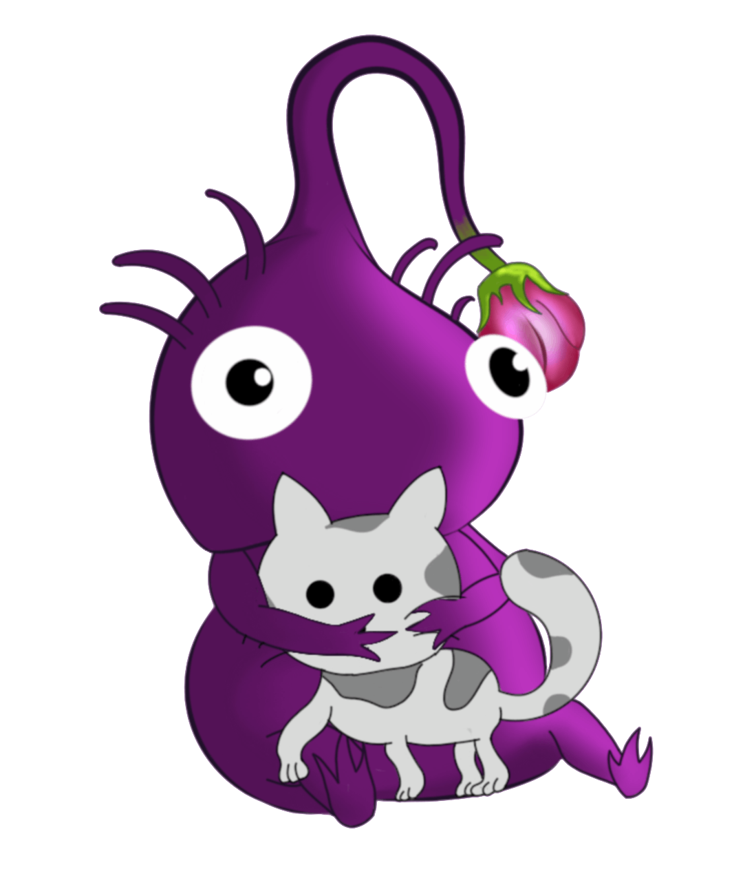 Purple Pikmin with a tiny cutie cat.