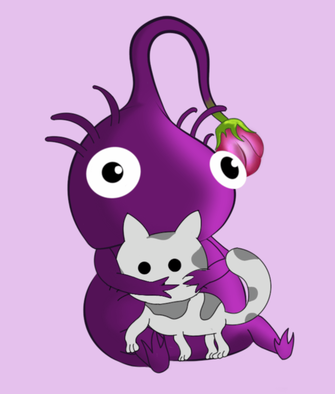 Purple Pikmin with a tiny cutie cat.