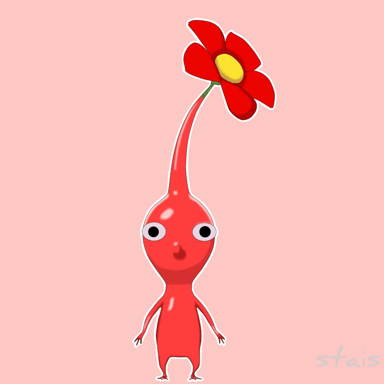 Red Pikmin drawing by @stais-world. Commissioned Art.